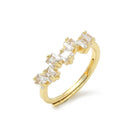 Gold-Plated Cubic Zirconia Micro Pave Square Princess-Cut Stones Set Row On Each Adjustable Band Ring Clear Silver R168