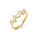 Gold-Plated Cubic Zirconia Micro Pave Square Princess-Cut Stones Set Row On Each Adjustable Band Ring Clear Silver R168