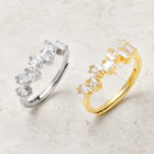 Gold-Plated Cubic Zirconia Micro Pave Square Princess-Cut Stones Set Row On Each Adjustable Band Ring Clear Silver R168