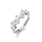 Gold-Plated Cubic Zirconia Micro Pave Square Princess-Cut Stones Set Row On Each Adjustable Band Ring Clear Silver R168