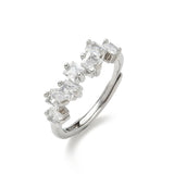 Gold-Plated Cubic Zirconia Micro Pave Square Princess-Cut Stones Set Row On Each Adjustable Band Ring Clear Silver R168