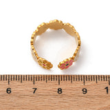 18K Gold-Plated Stainless Steel Enamel Flower Textured Floral Adjustable Cuff Ring R171 product image 3