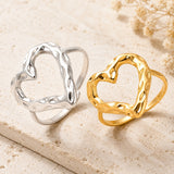 18K Gold-Plated Stainless Steel Heart Textured Adjustable Open Cuff Ring Silver R172 product image 1
