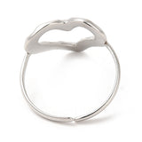18K Gold-Plated Stainless Steel Heart Textured Adjustable Open Cuff Ring Silver R172