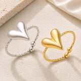 18K Gold-Plated Stainless Steel Heart Smooth Textured Adjustable Open Cuff Ring Silver R173 product image 1