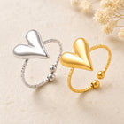 18K Gold-Plated Stainless Steel Heart Smooth Textured Adjustable Open Cuff Ring Silver R173 product image 2
