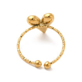 18K Gold-Plated Stainless Steel Heart Smooth Textured Adjustable Open Cuff Ring Silver R173