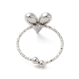 18K Gold-Plated Stainless Steel Heart Smooth Textured Adjustable Open Cuff Ring Silver R173