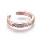 Cubic Zirconia Polished Open-Ended Adjustable Open Cuff Ring Rose Gold Clear Silver R175