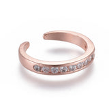 Cubic Zirconia Polished Open-Ended Adjustable Open Cuff Ring Rose Gold Clear Silver R175
