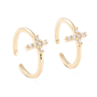 18K Gold-Plated Cubic Zirconia Micro Pave Cross Smooth Polished Adjustable Cuff Ring Clear R176 product image 1