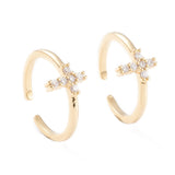 18K Gold-Plated Cubic Zirconia Micro Pave Cross Smooth Polished Adjustable Cuff Ring Clear R176 product image 1
