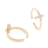 18K Gold-Plated Cubic Zirconia Micro Pave Cross Smooth Polished Adjustable Cuff Ring Clear R176 product image 2
