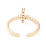 18K Gold-Plated Cubic Zirconia Micro Pave Cross Smooth Polished Adjustable Cuff Ring Clear R176 product image 3
