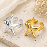 18K Gold-Plated Stainless Steel Starfish Polished Shiny Star Adjustable Open Cuff Ring Silver R177 product image 2