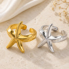 18K Gold-Plated Stainless Steel Starfish Polished Shiny Star Adjustable Open Cuff Ring Silver R177 product image 4