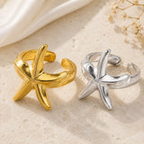18K Gold-Plated Stainless Steel Starfish Polished Shiny Star Adjustable Open Cuff Ring Silver R177 product image 4