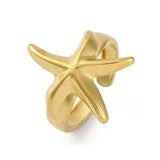 18K Gold-Plated Stainless Steel Starfish Polished Shiny Star Adjustable Open Cuff Ring Silver R177
