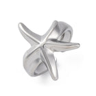 18K Gold-Plated Stainless Steel Starfish Polished Shiny Star Adjustable Open Cuff Ring Silver R177