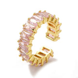 18K Gold-Plated Cubic Zirconia Rectangle Polished Adjustable Open Cuff Ring Clear R178