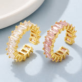 18K Gold-Plated Cubic Zirconia Rectangle Polished Adjustable Open Cuff Ring Clear R178 product image 1