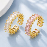 18K Gold-Plated Cubic Zirconia Rectangle Polished Adjustable Open Cuff Ring Clear R178 product image 2