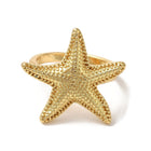 18K Gold-Plated Starfish Ocean Womens Polished Star Textured Adjustable Cuff Ring R179 product image 2