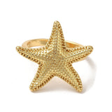 18K Gold-Plated Starfish Ocean Womens Polished Star Textured Adjustable Cuff Ring R179 product image 2