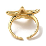 18K Gold-Plated Starfish Ocean Womens Polished Star Textured Adjustable Cuff Ring R179 product image 3