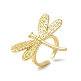 18K Gold-Plated Dragonfly Womens Polished Butterfly Intricate Wing Patterns Adjustable Cuff Ring R182 product image 1