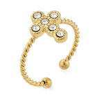Stainless Steel Cross Rhinestone Crystal Polished Floral Adjustable Cuff Ring Silver Gold R184