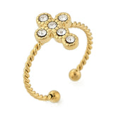 Stainless Steel Cross Rhinestone Crystal Polished Floral Adjustable Cuff Ring Silver Gold R184