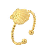 Stainless Steel Shell Cross Rhinestone Womens Polished Adjustable Open Cuff Ring Gold R185