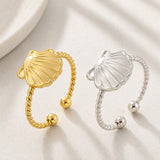 Stainless Steel Shell Cross Rhinestone Womens Polished Adjustable Open Cuff Ring Gold R185 product image 1
