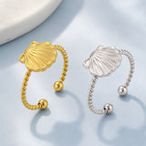 Stainless Steel Shell Cross Rhinestone Womens Polished Adjustable Open Cuff Ring Gold R185 product image 2