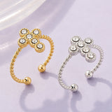 Stainless Steel Cross Rhinestone Crystal Polished Floral Adjustable Cuff Ring Silver Gold R184 product image 1