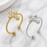 Stainless Steel Cross Rhinestone Crystal Polished Floral Adjustable Cuff Ring Silver Gold R184 product image 2