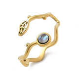 18K Gold-Plated Stainless Steel Shell Flat Round Leaf Smooth Polished Adjustable Cuff Ring R186