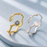 18K Gold-Plated Stainless Steel Shell Flat Round Leaf Smooth Polished Adjustable Cuff Ring R186 product image 1