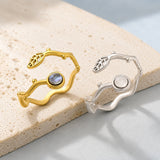 18K Gold-Plated Stainless Steel Shell Flat Round Leaf Smooth Polished Adjustable Cuff Ring R186 product image 2