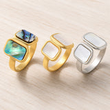 18K Gold-Plated Stainless Steel Shell Rectangle Smooth Polished Square Adjustable Cuff Ring Silver R188 product image 2