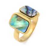 18K Gold-Plated Stainless Steel Shell Rectangle Smooth Polished Square Adjustable Cuff Ring Silver R188