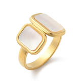 18K Gold-Plated Stainless Steel Shell Rectangle Smooth Polished Square Adjustable Cuff Ring Silver R188