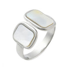 18K Gold-Plated Stainless Steel Shell Rectangle Smooth Polished Square Adjustable Cuff Ring Silver R188