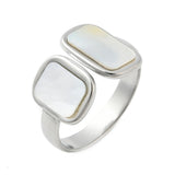 18K Gold-Plated Stainless Steel Shell Rectangle Smooth Polished Square Adjustable Cuff Ring Silver R188