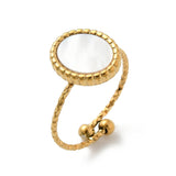 18K Gold-Plated Stainless Steel Shell Oval Ocean Womens Polished Textured Adjustable Cuff Ring R189