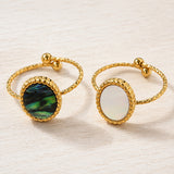 18K Gold-Plated Stainless Steel Shell Oval Ocean Womens Polished Textured Adjustable Cuff Ring R189 product image 1