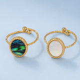 18K Gold-Plated Stainless Steel Shell Oval Ocean Womens Polished Textured Adjustable Cuff Ring R189 product image 2
