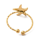 18K Gold-Plated Stainless Steel Starfish Textured Star Adjustable Open Cuff Ring Silver R190