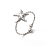 18K Gold-Plated Stainless Steel Starfish Textured Star Adjustable Open Cuff Ring Silver R190